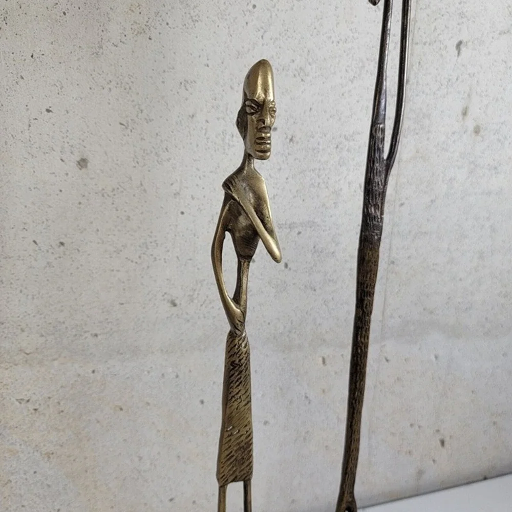 Set MID CENTURY AFRICAN BRONZE ELONGATED‎ MAN SCULPTURE STATUE GIACOMETTI STYLE